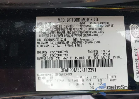 2012 Ford Fusion Sel из США, поврежденный, VIN 3FAHP0JA3CR112291